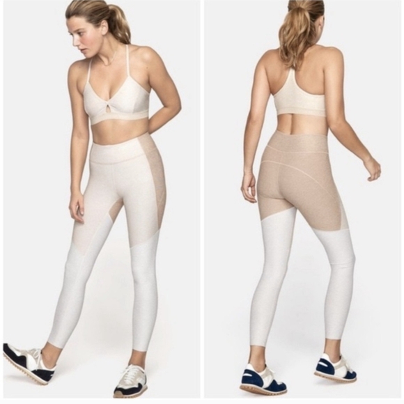 Outdoor Voices 7/8 Tri-Tone Leggings - Desert/Oatmeal/Cloud M - Picture 1 of 2